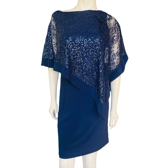 R & M Richards Embellish Women’s Cape Shift Dress - Picture 3 of 10